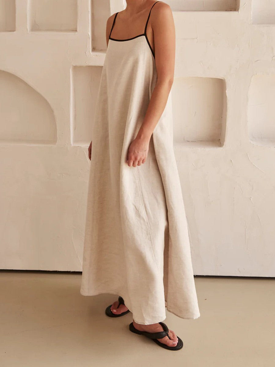 Onbely robe longue lâche unicolore à fines brides simple décontracté