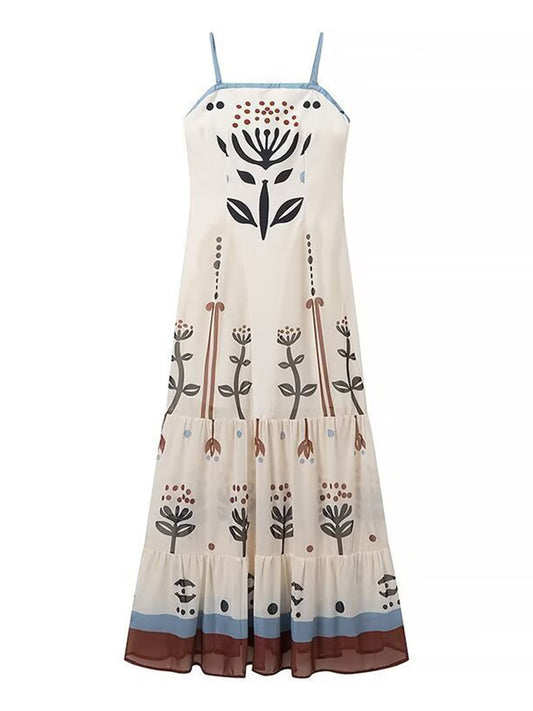 Onbely robe longue ethnique à fines brides avec volants pour bal de promo et plage boho dress