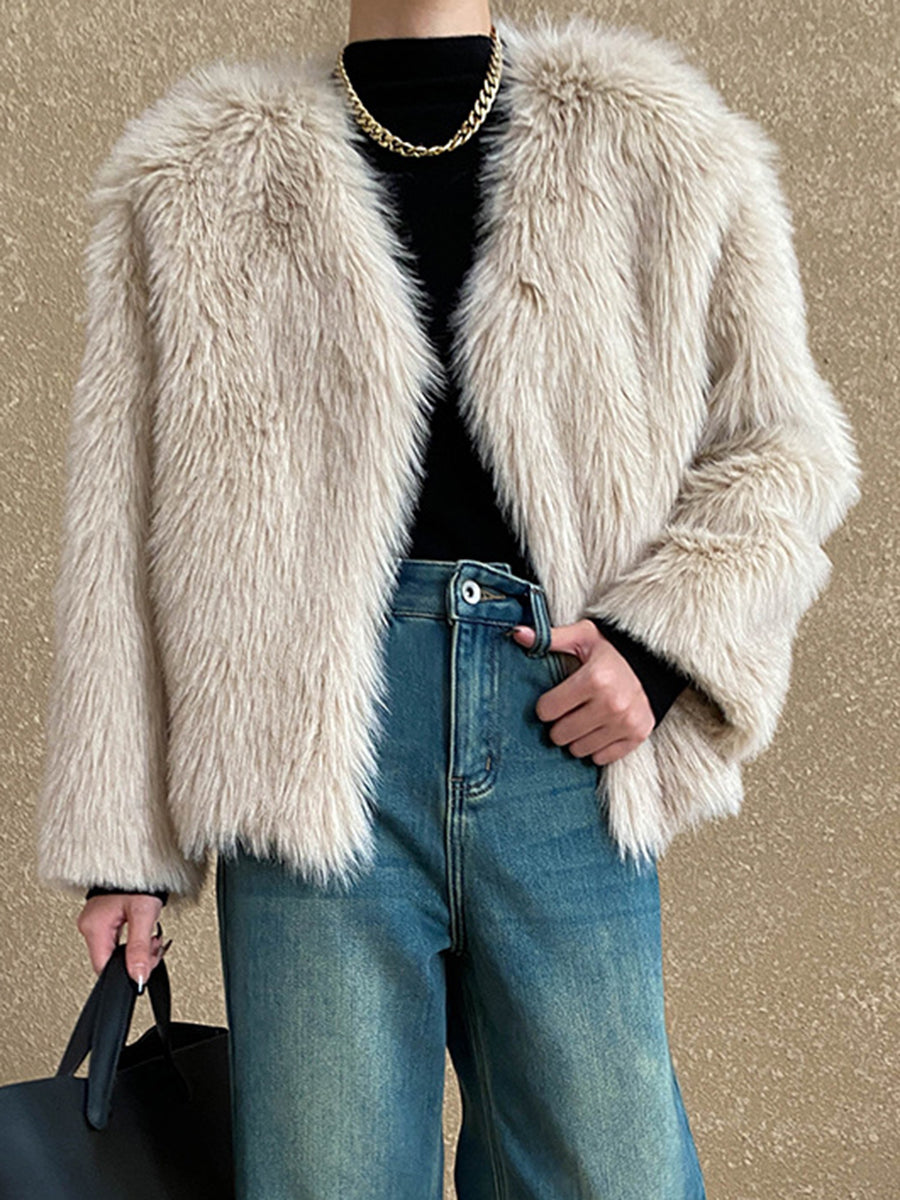 Onbely manteau en fausse fourrure courte pour femme mode