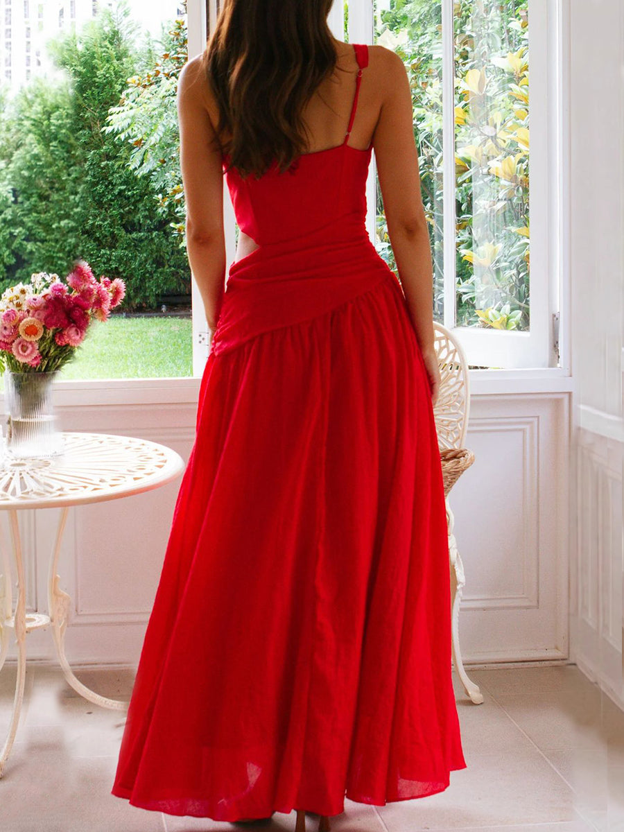 Onbely Robe de soirée longue à découpes latérales et col en V élégante pour bal de promo