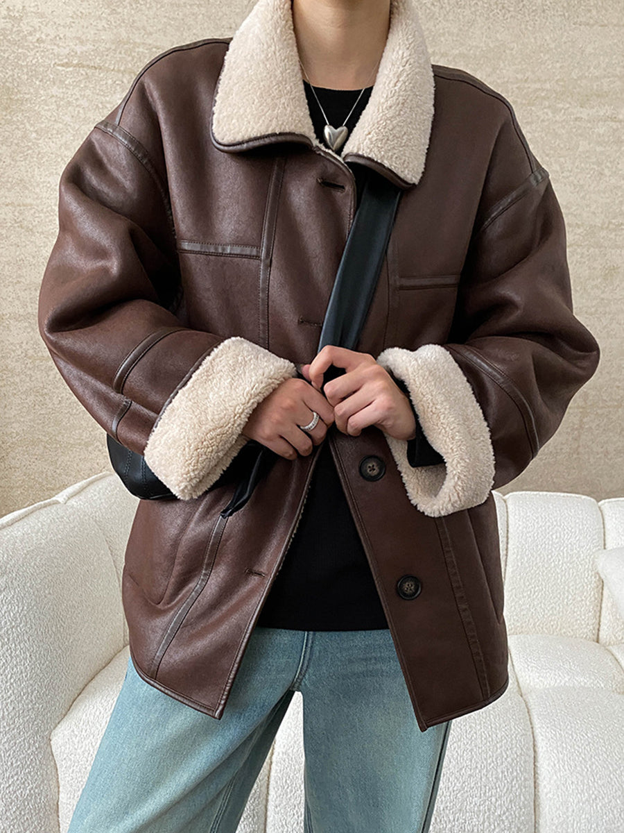 Onbely manteau aviateur simili cuir réversible boutonnage pour femme