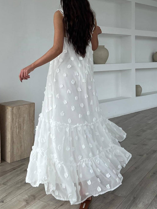 Onbely robe longue lâche à volantée bretelle décontracté vacances