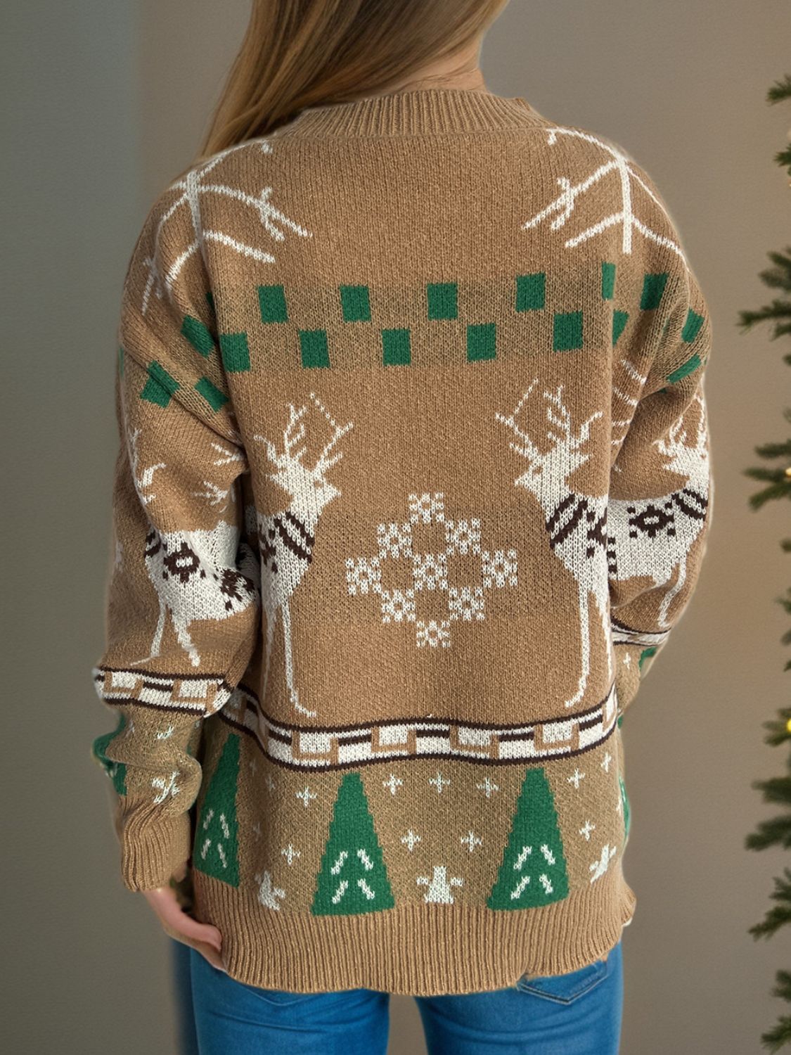 Pull de Noël à col rond et manches longues avec motif de renne