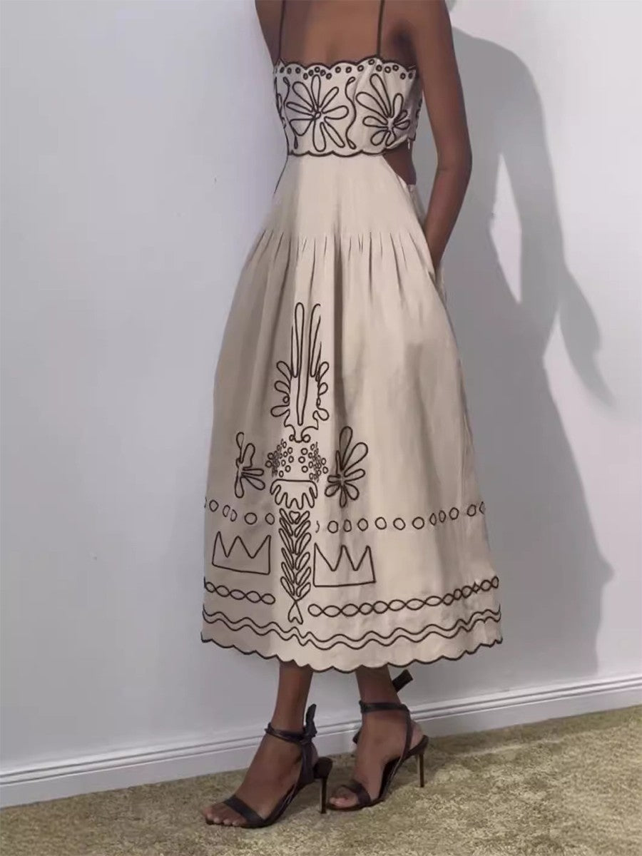 Onbely robe longue brodée à fines brides mode vacances