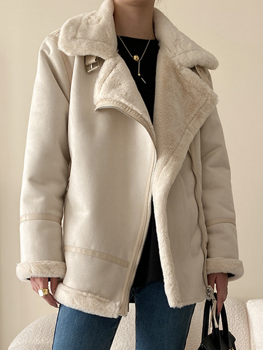 Onbely manteau aviateur en suédine doublé polaire femme hiver mode
