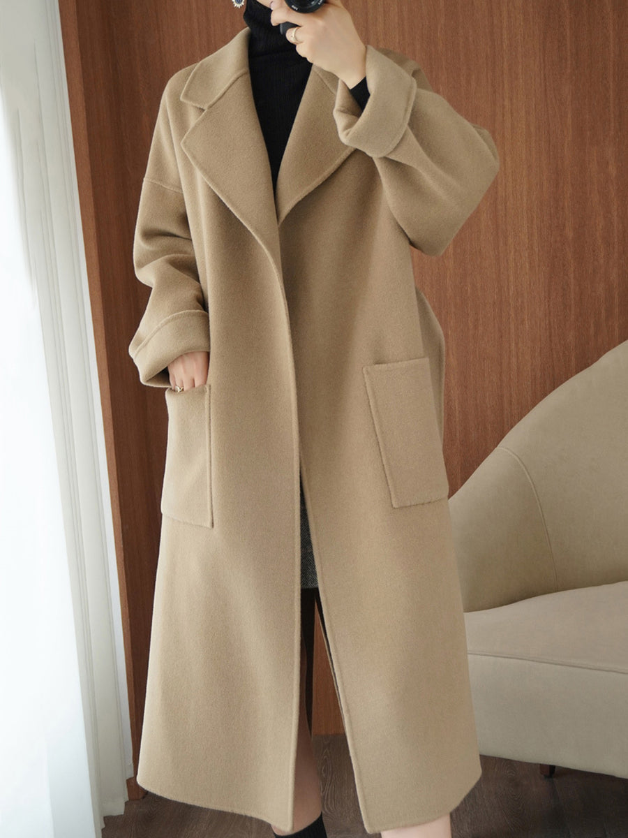 Onbely manteau en laine longue avec poches ceinture pour femme
