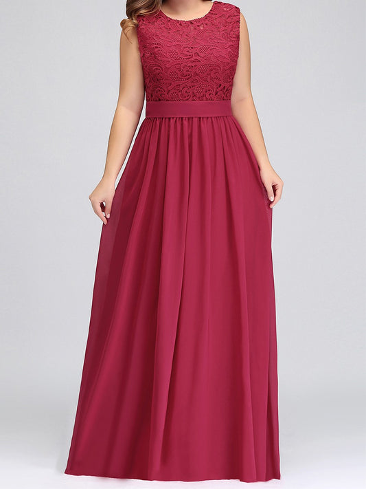 Onbely robe demoiselle d'honneur longue dentelle mousseline col rond élégant