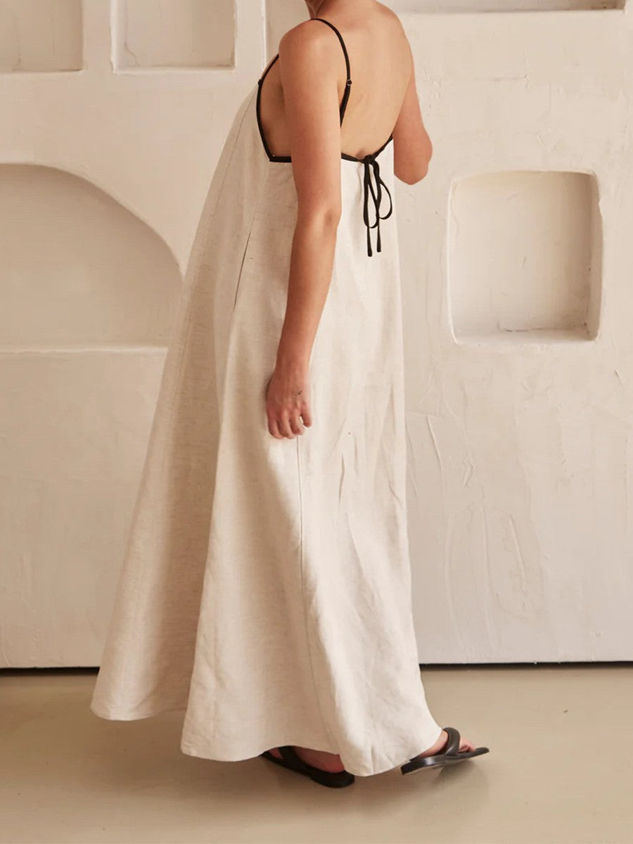 Onbely robe longue lâche unicolore à fines brides simple décontracté