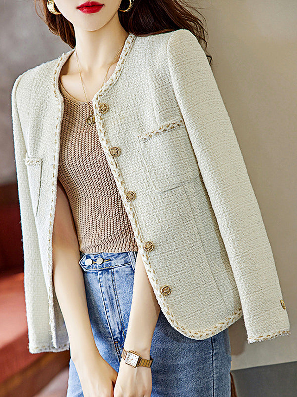 Onbely blazer court en tweed boutonnage avec poches femme élégant - onbely