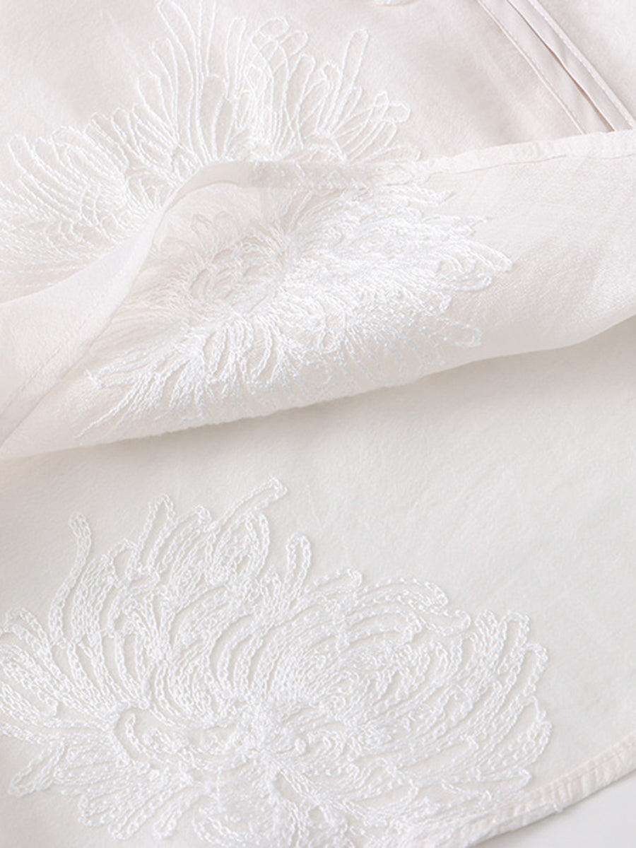 Onbely blouse 2-In-1 bouton chinois à nœud brodée