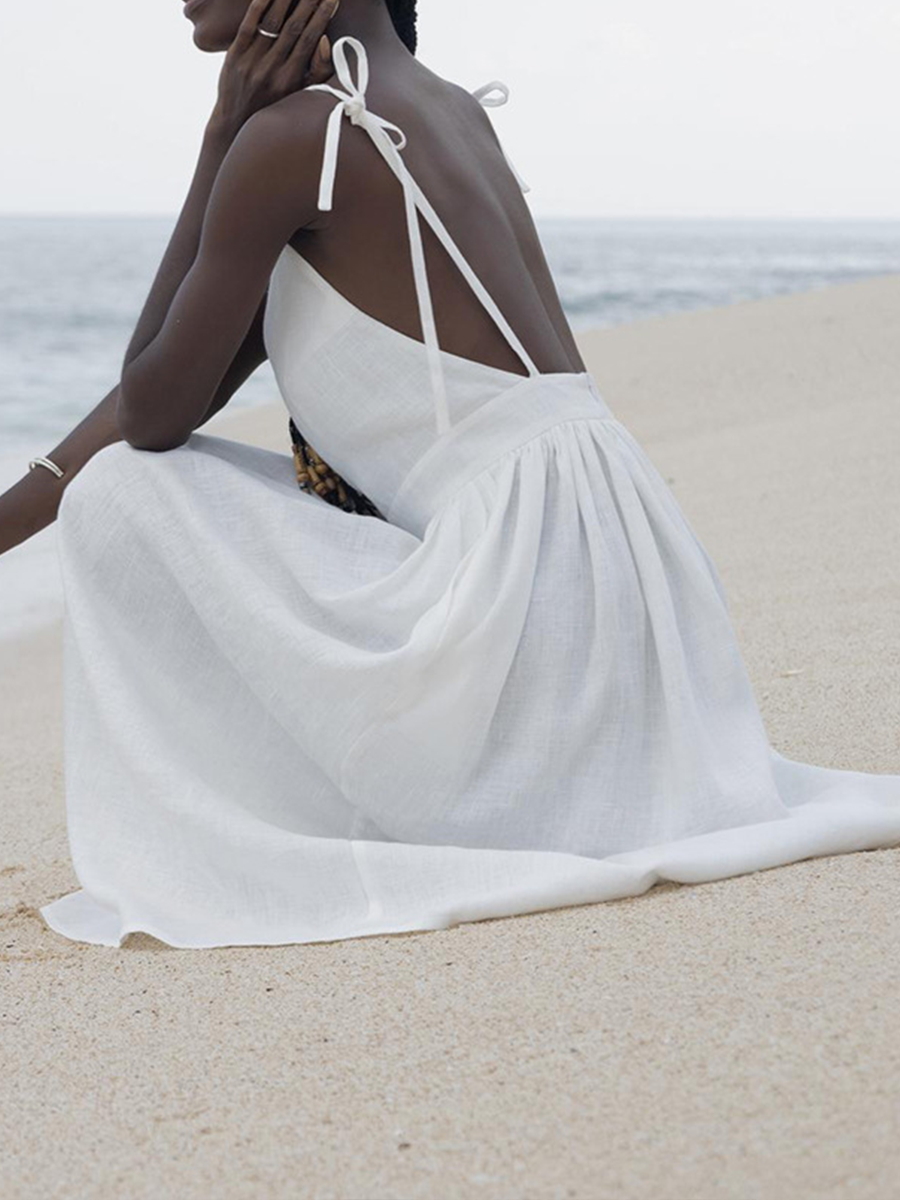 Onbely mi-longue Robe à fines brides Dos Nu décontracté de Plage