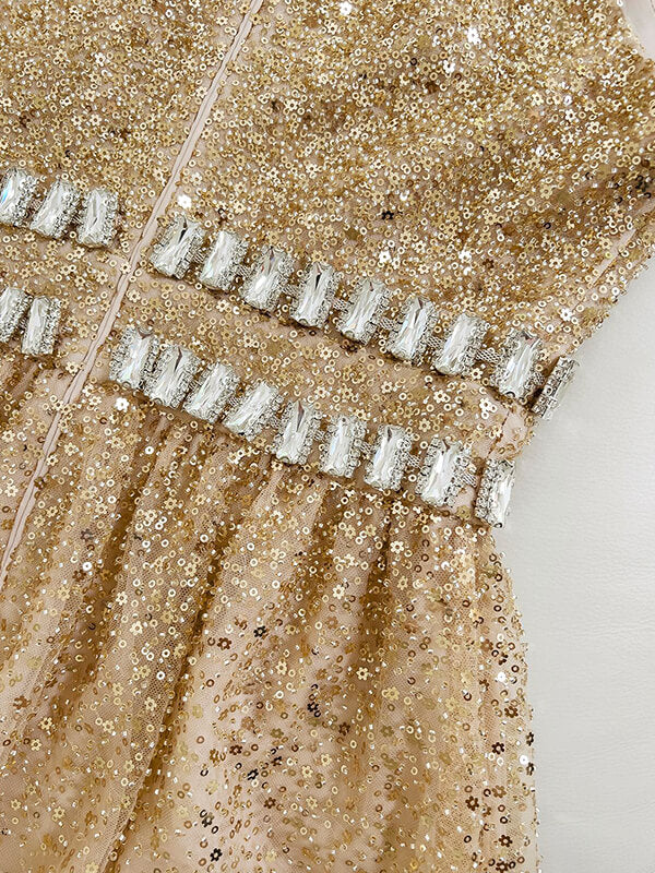 Onbely robe longue de soirée brillante paillette strass licou - onbely