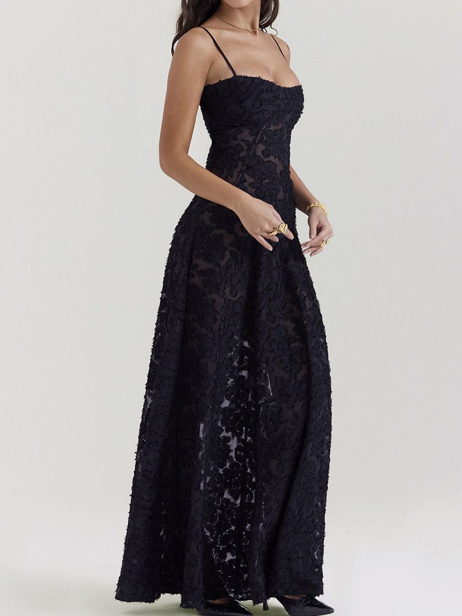 Onbely robe de soirée longue élégante à fines brides en jacquard pour un mariage femme cérémonie