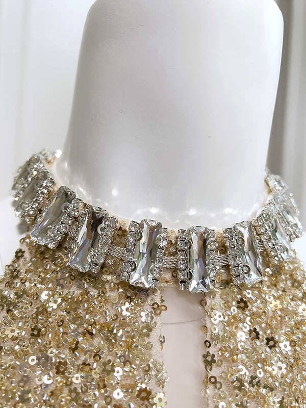 Onbely robe longue de soirée brillante paillette strass licou - onbely