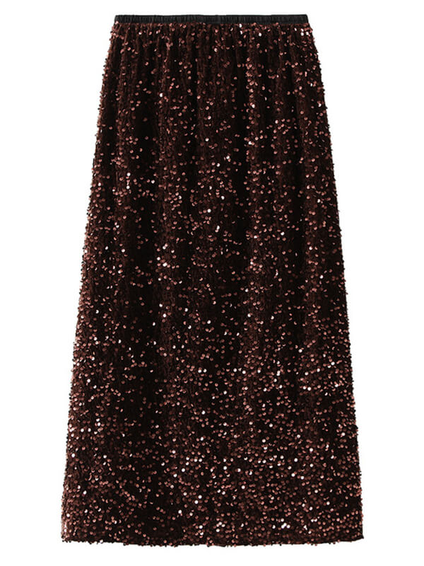 Onbely jupe longue fendu le côté velours brillante paillette femme