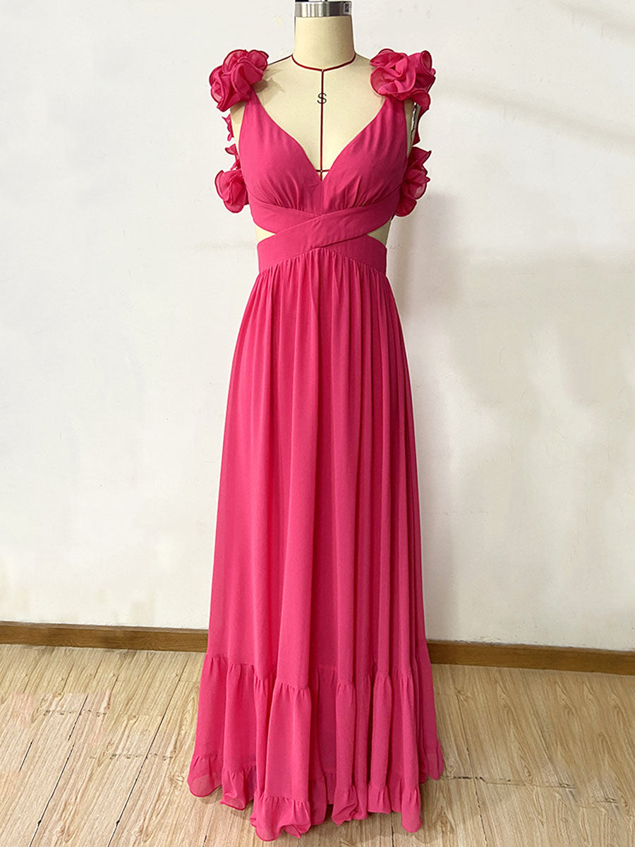 Onbely robe de soirée maxi longue en mousseline dos nu pour un bal de promo ou un mariage