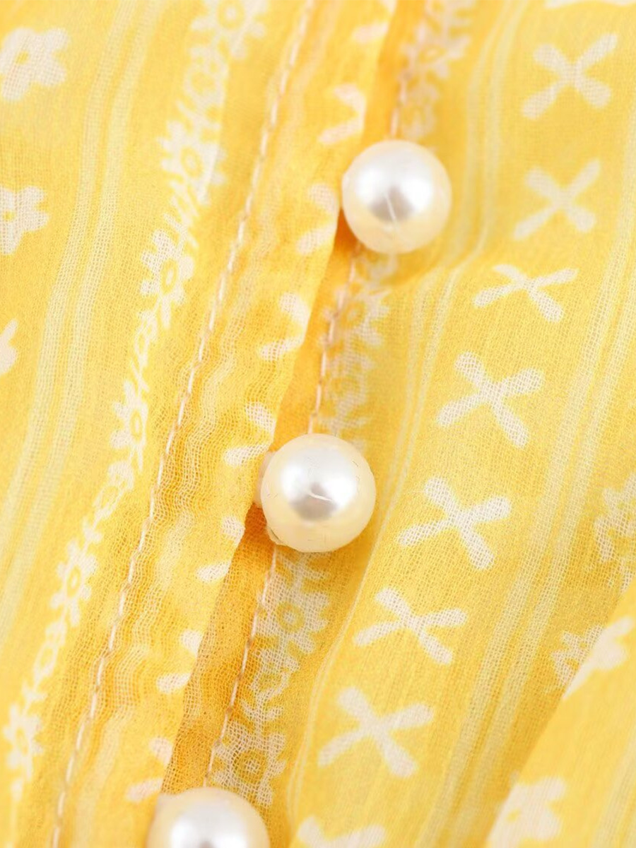 Onbely Robe Longue mousseline imprimé à fleurie Manches Longues Jaune