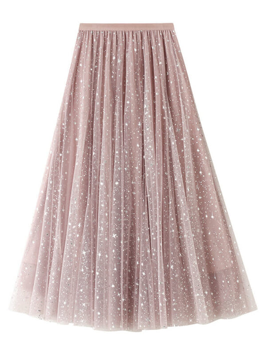 Onbely jupe longue trapèze tulle étoilée mode femme
