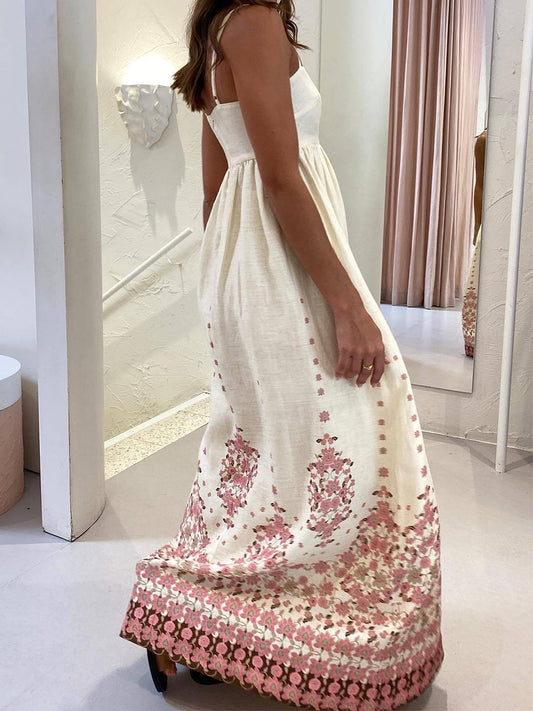 Onbely robe longue lâche fleurie à fines brides vacances