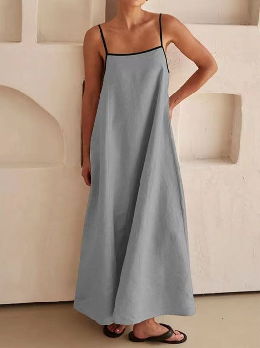 Onbely robe longue lâche unicolore à fines brides simple décontracté