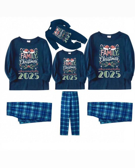 MEMORIES TOGETHER - Pyjamas de Noël familiaux à carreaux bleus