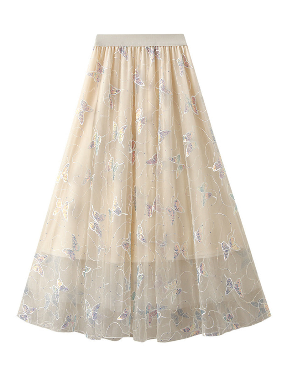 Onbely jupe longue tulle papillons brillante paillette femme