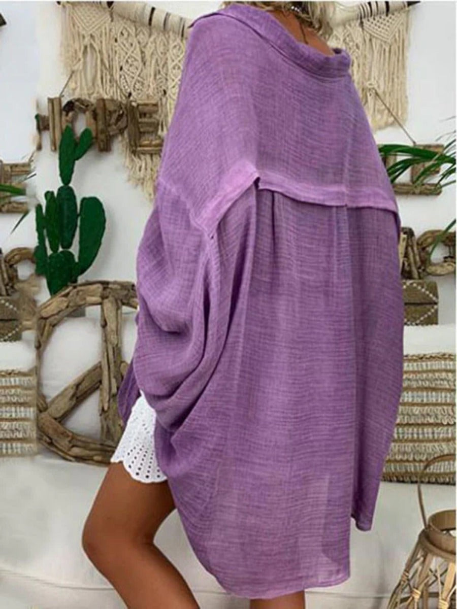 Onbely mi-longue blouse robe oversized boutonnage manches longues femme bohème chemisier