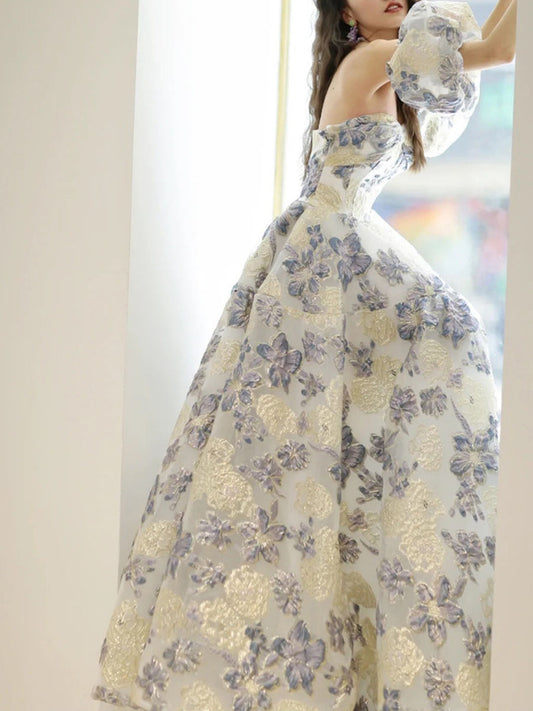 Onbely robe de soirée maxi longue de soirée bustier manches bouffantes