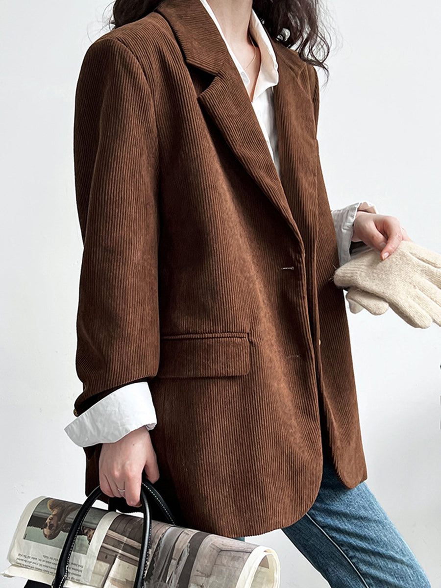 Onbely Blazer en velours côtelé femme style vintage avec poches et boutonnage