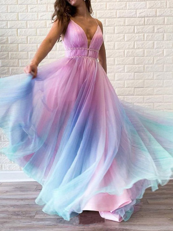 Onbely robe longue couleur dégradé bleu et rose - onbely