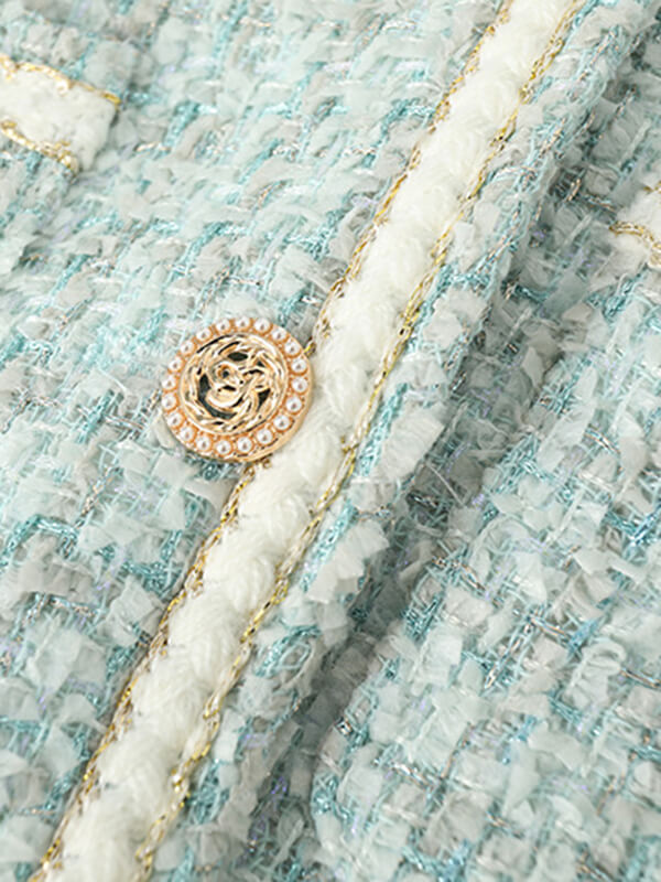 Onbely veste courte en tweed boutonnage avec poches femme élégant bleu