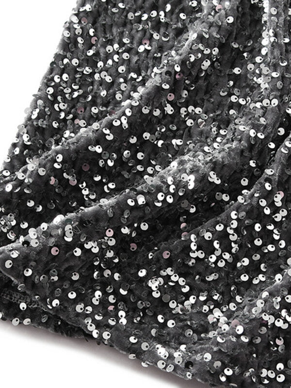Onbely jupe longue fendu le côté velours brillante paillette femme