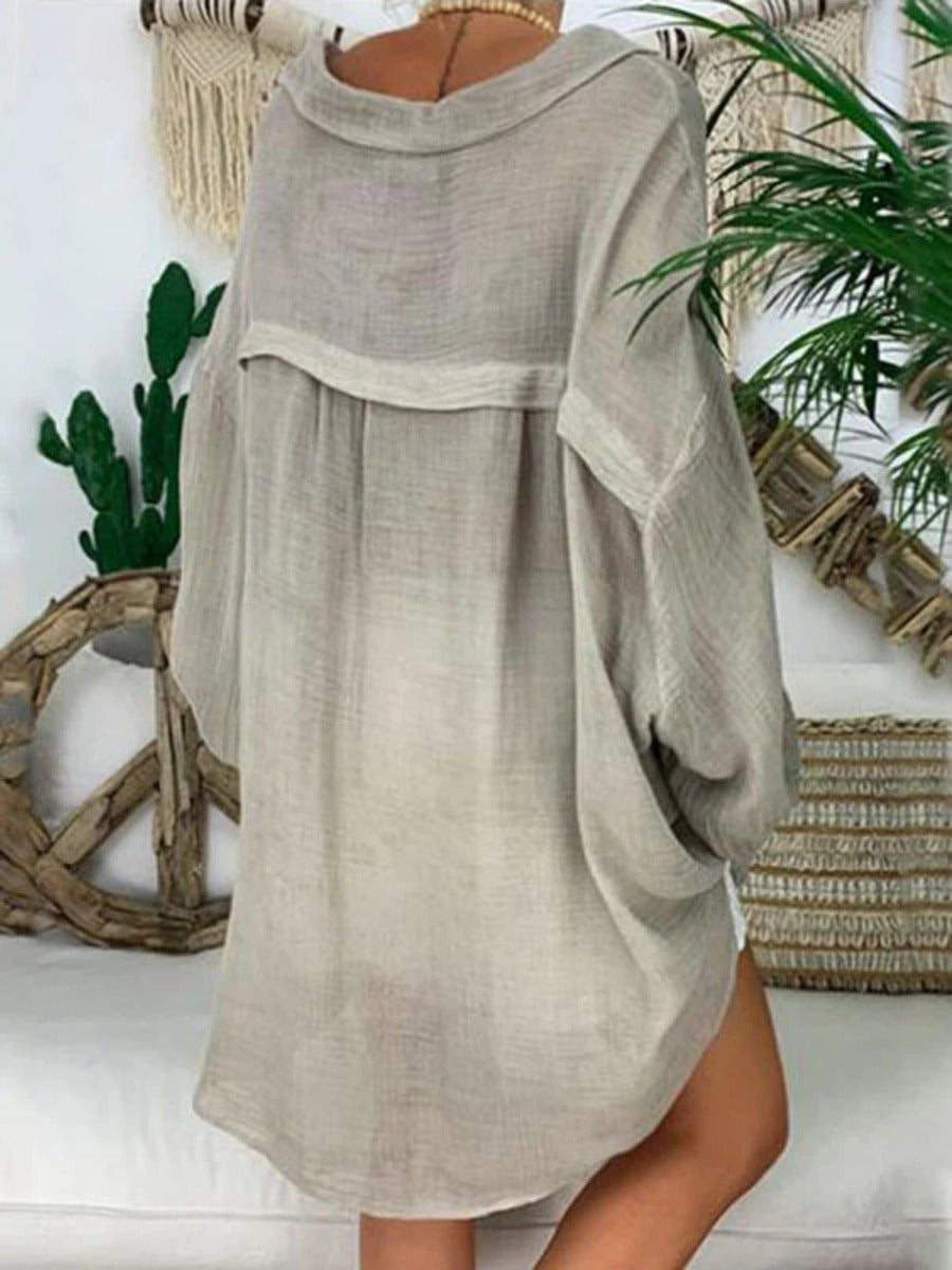 Onbely mi-longue blouse robe oversized boutonnage manches longues femme bohème chemisier