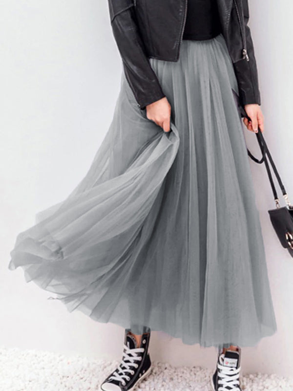 Onbely jupe longue tulle gris taille élastique pour femme - onbely