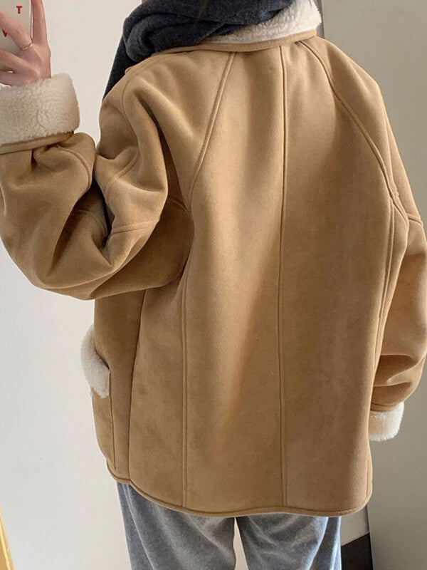 Onbely manteau aviateur oversized suedine doublé polaire femme - onbely