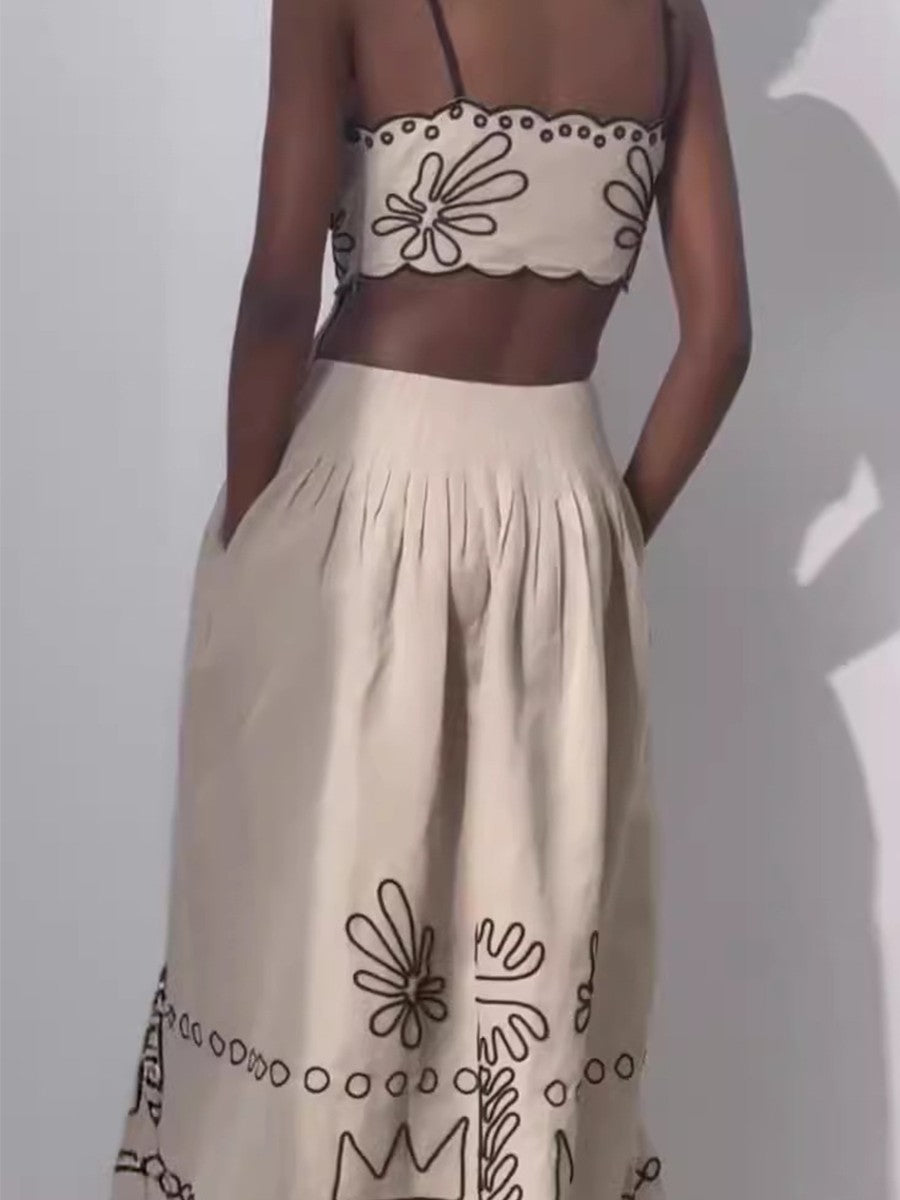 Onbely robe longue brodée à fines brides mode vacances