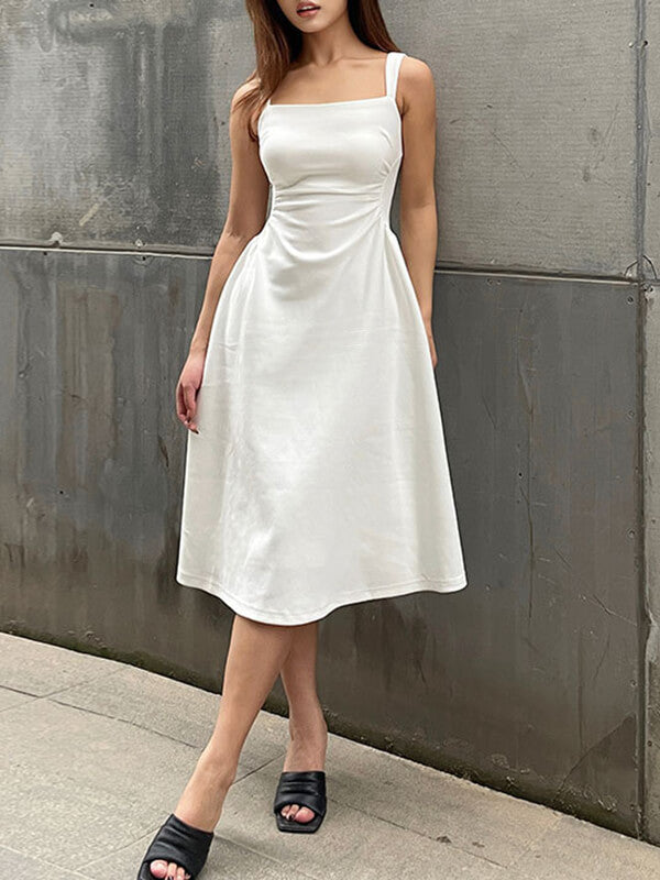 Onbely mi-longue robe blanche élégant trapèze - onbely