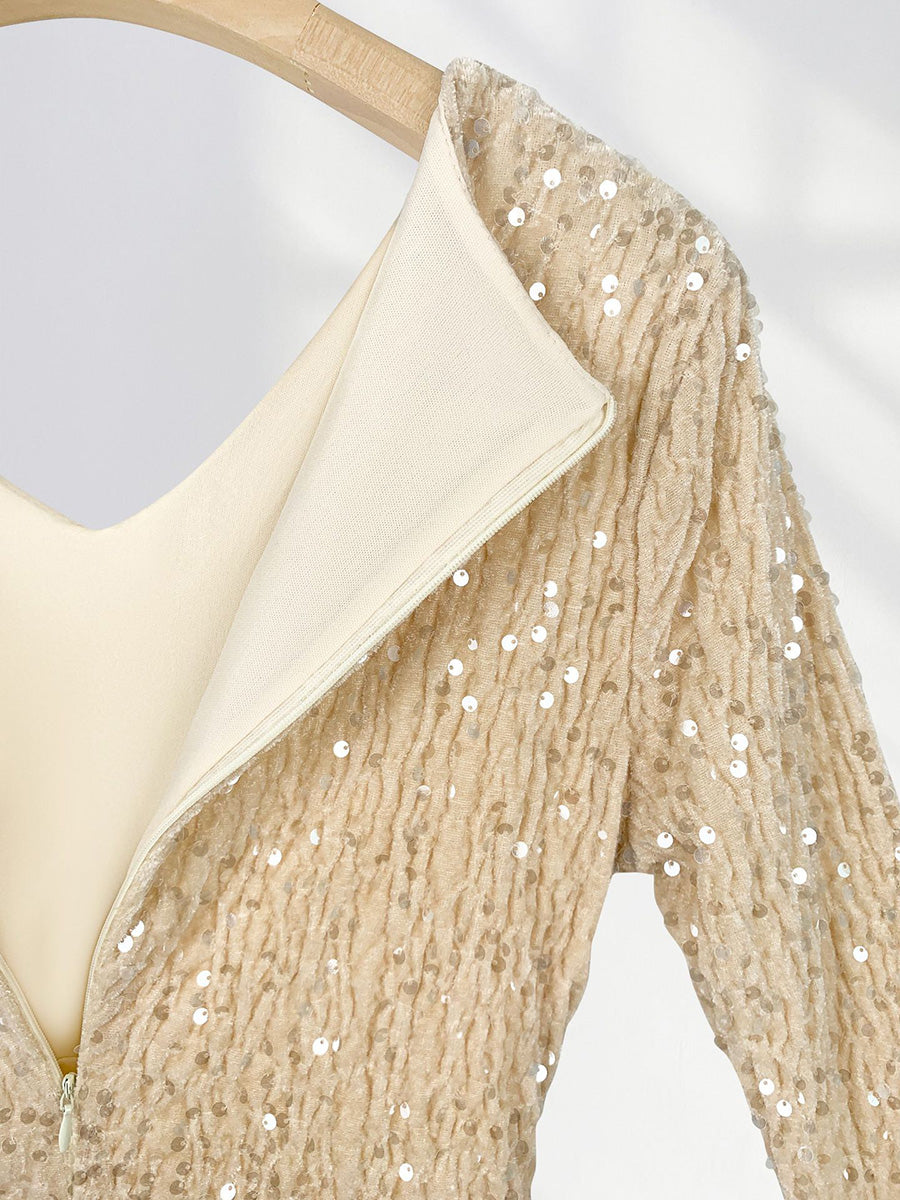 Onbely robe courte moulante velours brillante paillette Col en V cocktail