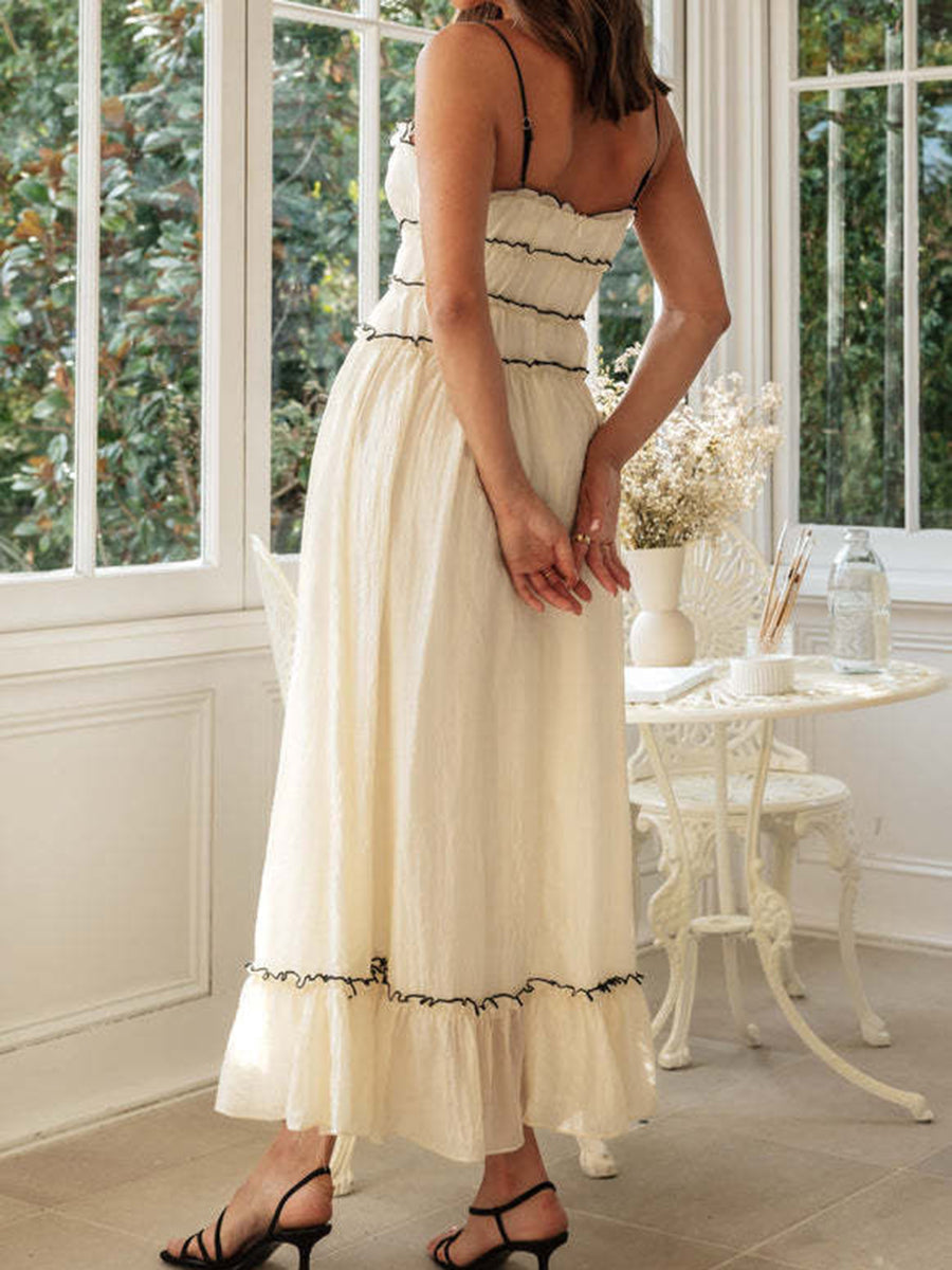 Onbely robe de soirée longue à fines brides avec liseré contrastant pour bal de promo et vacances