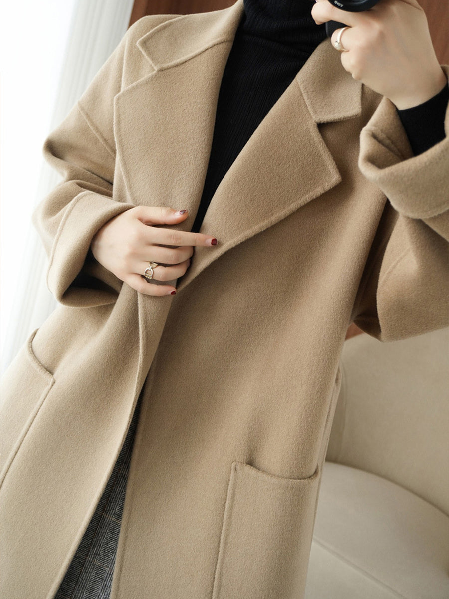 Onbely manteau en laine longue avec poches ceinture pour femme