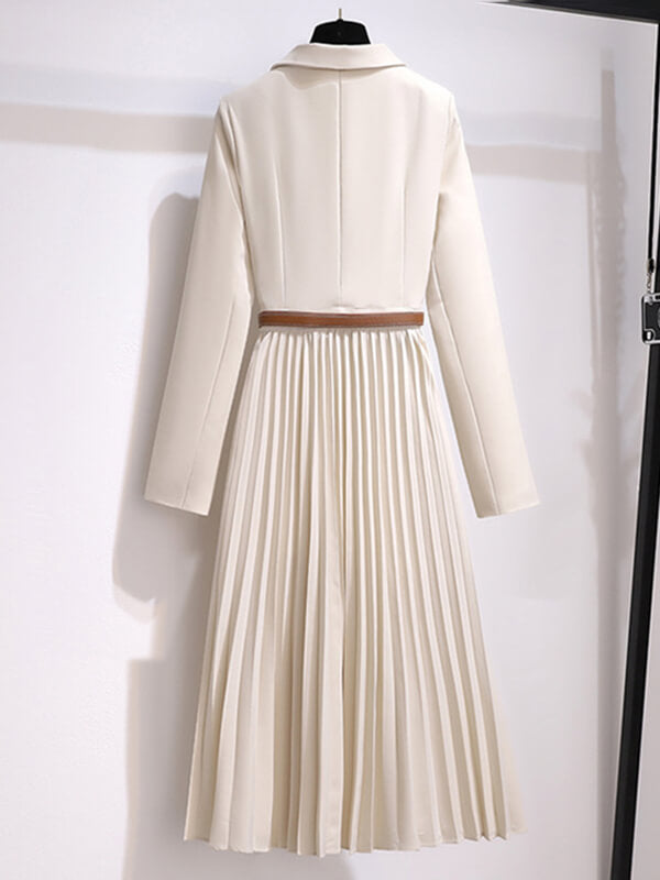 Onbely robe blazer longue plissé avec ceinture femme mode blanche