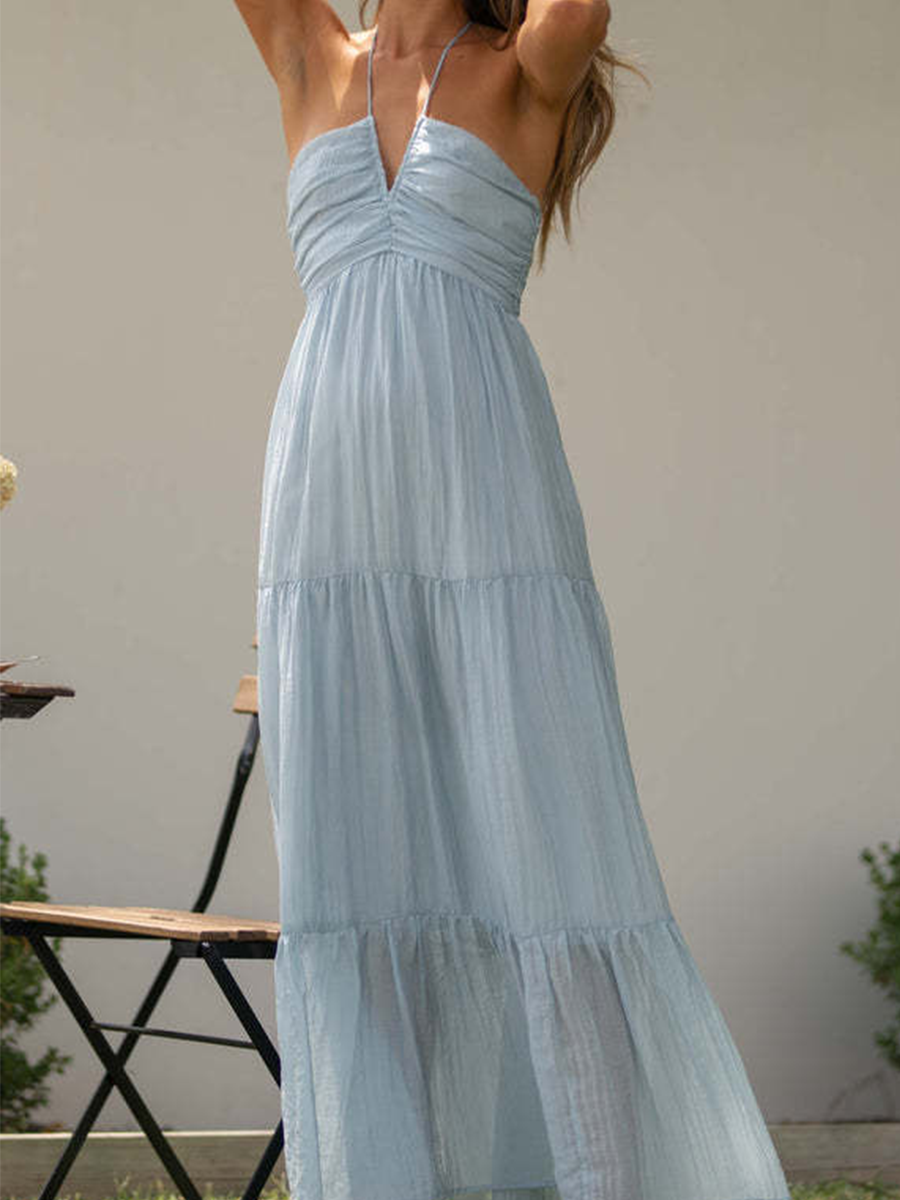 Onbely Robe Longue à volantée Licou Dos Nu Chic Vacances