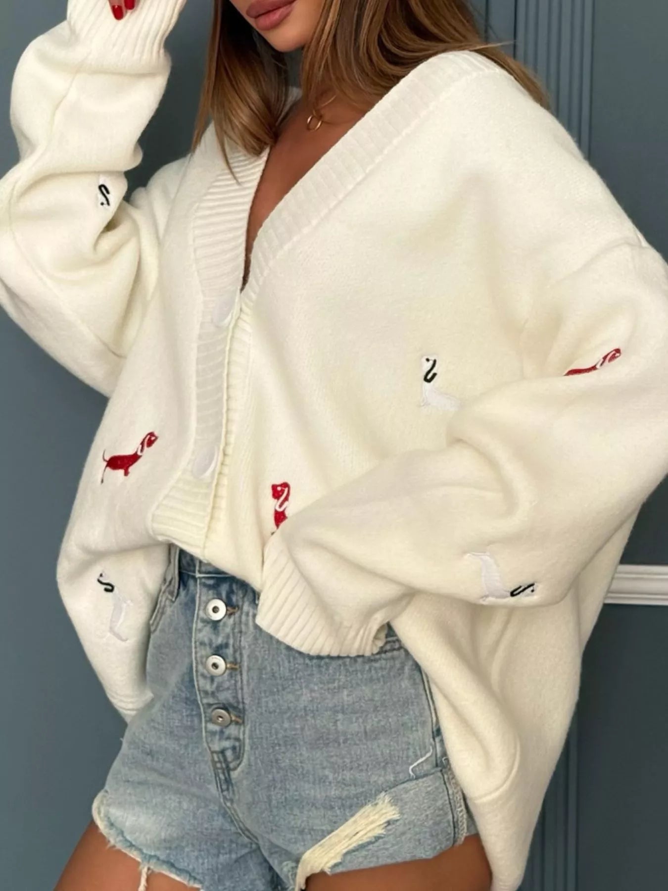 Pull de Noël brodé à boutons