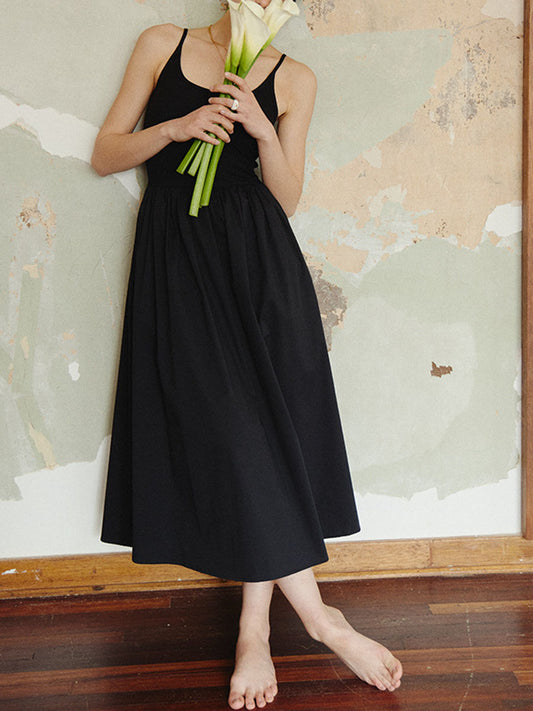 Onbely robe longue trapèze à fines brides noir - onbely