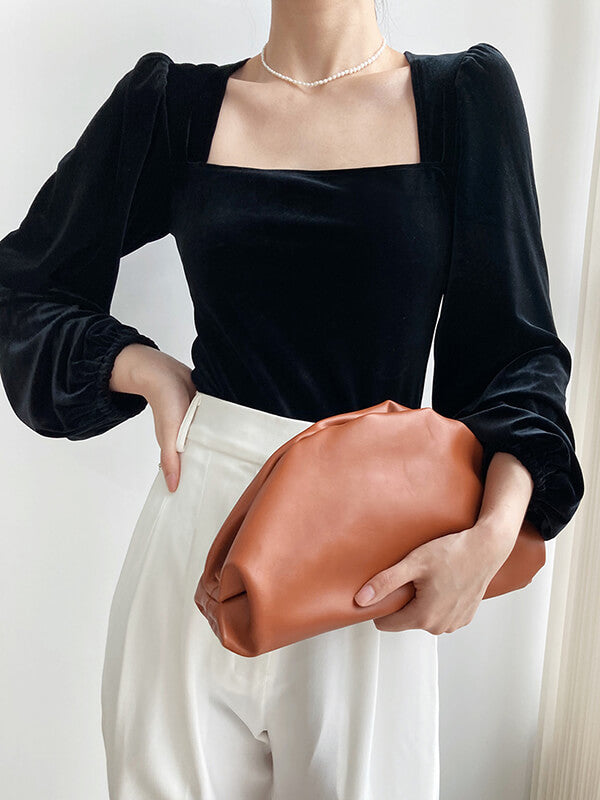 Onbely hauts noir velours col carré pour femme - onbely