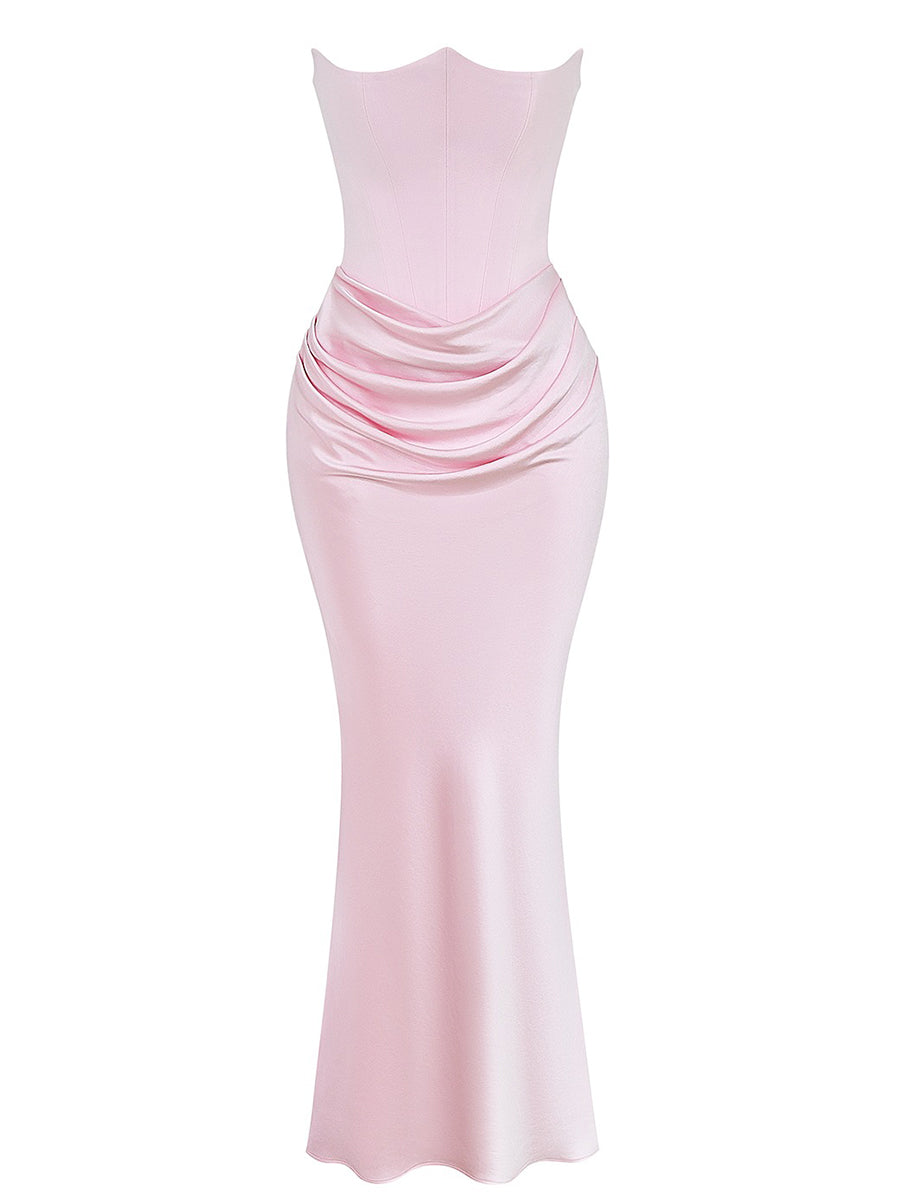 Onbely Robe de soirée longue moulante satin bustier sirene élégant