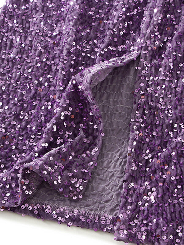 Onbely jupe longue fendu le côté velours brillante paillette femme