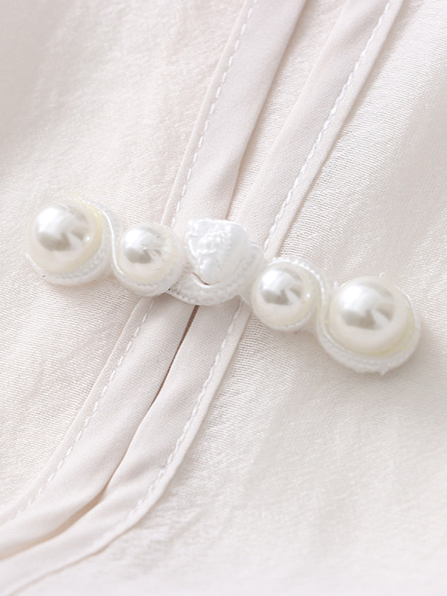 Onbely blouse 2-In-1 bouton chinois à nœud brodée