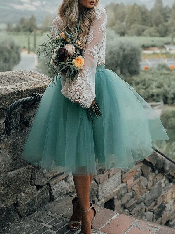 Onbely mi-longue jupe plissé bouffante tutu en tulle élégant femme vert d'eau - onbely