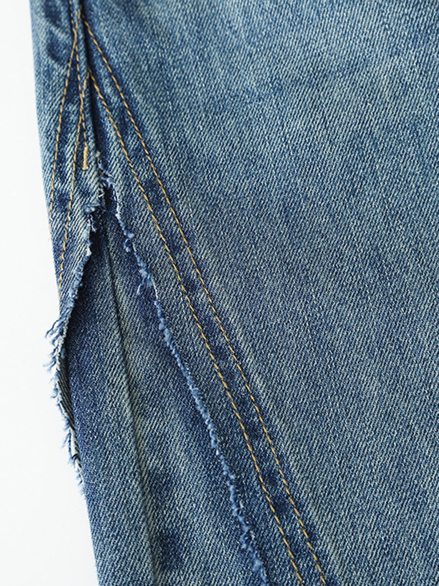 Onbely Jeans Longs Flare Évasé Vintage pour Femme avec Poches et Fermeture Éclair